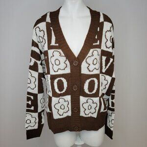 Just Polly Fashion Nova LOVE Cardigan Brown Button Front Size Large